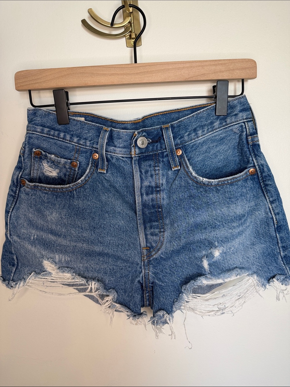 Levi's 501 Blue Distressed Cutoff Denim Shorts 26”